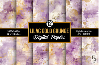 Lilac &amp; Gold Grunge Texture Backgrounds