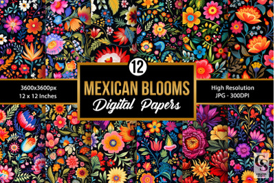 Mexican Blooming Flowers Seamless Patterns