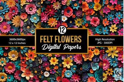 Colorful Paper Felt Flowers Digital Papers