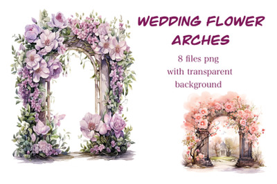 Set wedding flowers arches, watercolor clipart