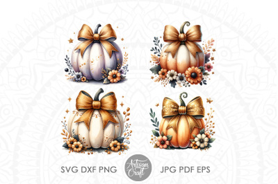 Pumpkin with bow, Coquette bow, Pumpkin with flower, PNG file