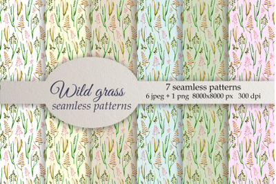 Meadow grass. Watercolor patterns PNG JPG
