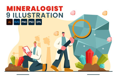 9 Mineralogist Vector Illustration