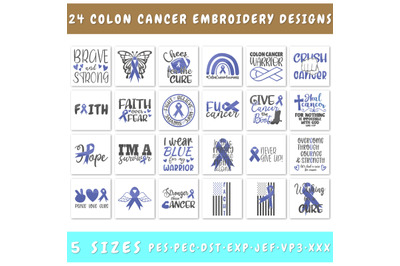 Colon Cancer Embroidery Designs Bundle - 24 Designs