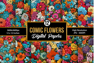 Comic Cartoon Flowers Seamless Patterns