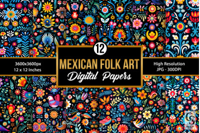 Mexican Folk Art Seamless Patterns