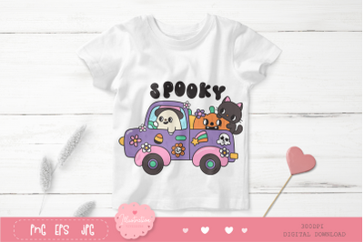 Cute car Halloween groovy kawaii cliparts pumpkin