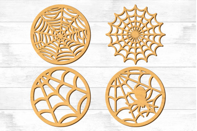 Spider Web Coasters Laser Cut Files, Trivet, Wooden Coasters.