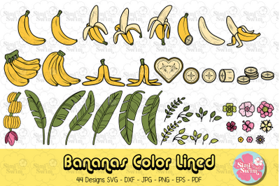 Retro Banana Color Lined svg | Fruit svg clipart | Summer svg | Food c