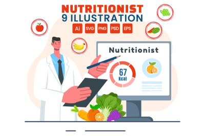 9 Nutritionist Vector Illustration