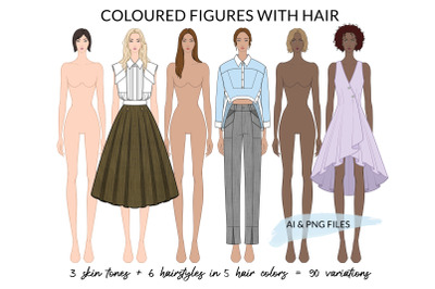 Colored Fashion Figures with Hair