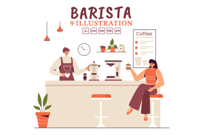 9 Barista Making Coffee Illustration