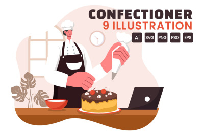 9 Confectioner Vector Illustration