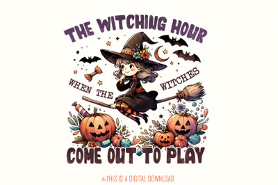 The Witch Hour, Retro Halloween Png, Witch Png, Pumpkin Png, Halloween Png, Halloween T Shirt Png, Spooky Season Png, Halloween Sublimation