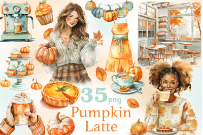 Pumpkin Latte Clipart | Autumn Coffeehouse PNG