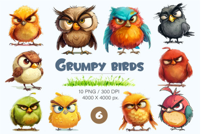 Grumpy cute birds 06. TShirt Sticker.