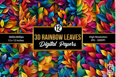 Rainbow 3D leaves Seamless Patterns