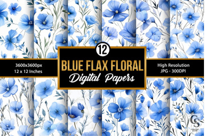 Blue Flax Flowers Seamless Patterns