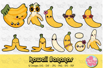 Kawaii Bananas svg | Fruit svg clipart | Summer svg | Food clipart | D