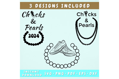 Chucks And Pearls SVG Bundle&2C; 3 Designs&2C; Chucks And Pearls 2024 PNG