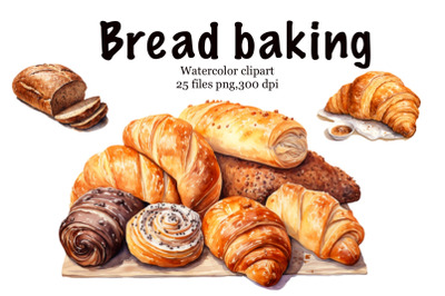 Bread pastries, watercolor clipart