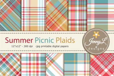 Summer Picnic Plaid Digital Papers