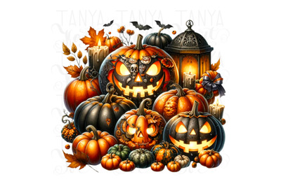 Halloween Pumpkins Sublimation PNG Digital Prints for Fall Shirts, Spo