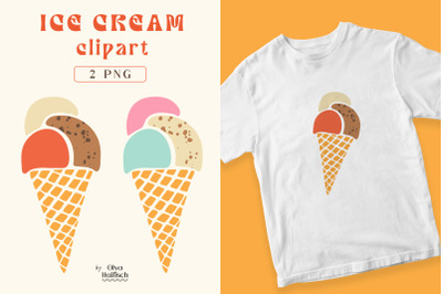 Cute Ice Cream Waffle Cone PNG. Summer Dessert Clipart