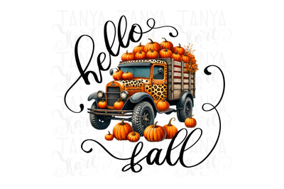 Hello Fall, Cheetah Truck, Pumpkin Season, Transparent Design Crafting