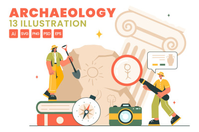 13 Archeology Vector Illustration