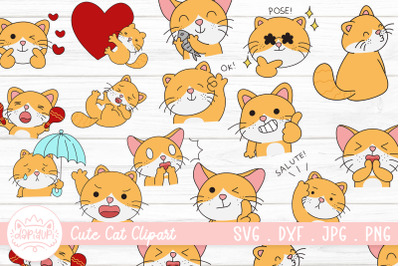 Cute Orange Cat Sticker Clipart Bundle