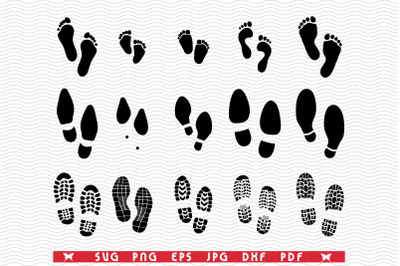 SVG Shoe&amp;Barefoot Prints, Silhouettes, digital clipart