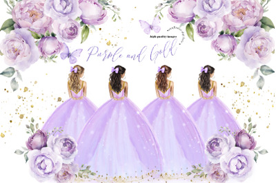 Lavender Gold Princess Purple Flowers Butterfly Clipart