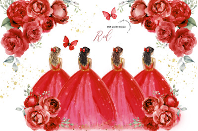 Red Gold Princess Red Flowers Butterfly Clipart