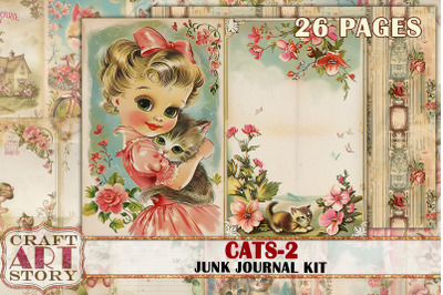 Funny Cats junk journal pages-2&2C; fantasy cartoons 50&amp;&23;039;s style