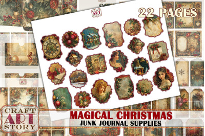 Magical Christmas Junk Journal Kit,Printable junk journal