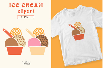 Cute Ice Cream Cup PNG. Sweet Summer Retro Dessert Clipart