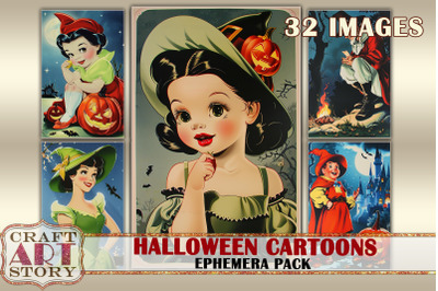 Halloween cartoons Ephemera Pack,Printable 1950 style Images