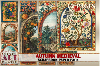 Autumn Medieval Illuminated journal pages,Border,Scrapbook