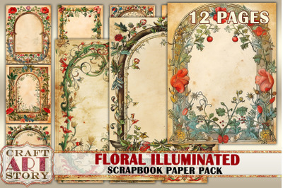 Floral Illuminated Frame journal pages,Border,Scrapbook