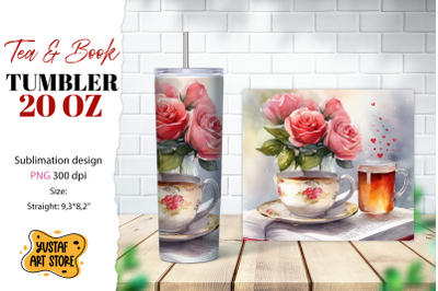 Tea tumbler wrap. Tea and book sublimation design