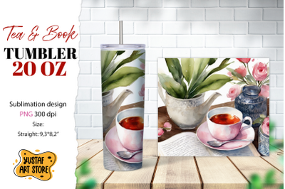 Tea tumbler wrap. Tea and book sublimation design