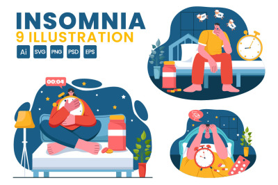 9 Insomnia Vector Illustration