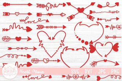Red Heart Arrow Doodle Clipart Bundle