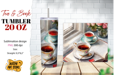 Tea tumbler wrap. Tea and book sublimation design