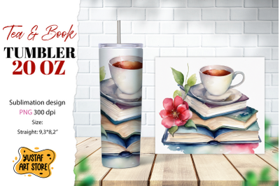 Tea tumbler wrap. Tea and book sublimation design