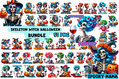 Skeleton Witch Halloween clipart bundle