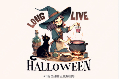 Long Live Halloween Png, Vintage Halloween Png, Witchy Png Retro Halloween, Spooky Season Png, Digital Download, Black Cat Png, Fall Apparel