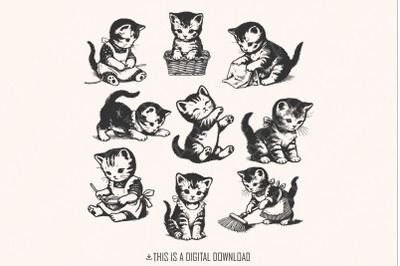 Vintage Cats Png, Retro Cat Png, Cat Tattoo Png, Funny Cat Png, Cat Tshirt Png, Cat Pattern Png, Crazy Black Cat, Cat Owner Png