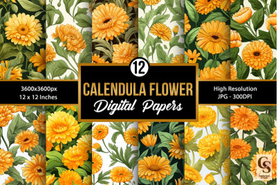 Calendula Flowers Pattern Digital Papers